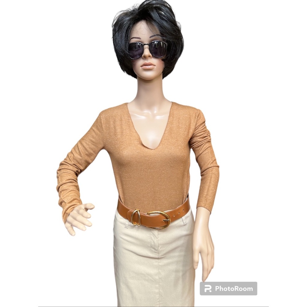 Zara Light Knit V- Neck Long Sleeve Sweater Top, S